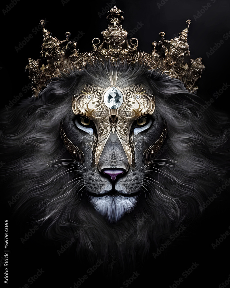 Golden lion , the golden crown king face animal, generative ai Golden lion , the golden crown king face animal, generative ai