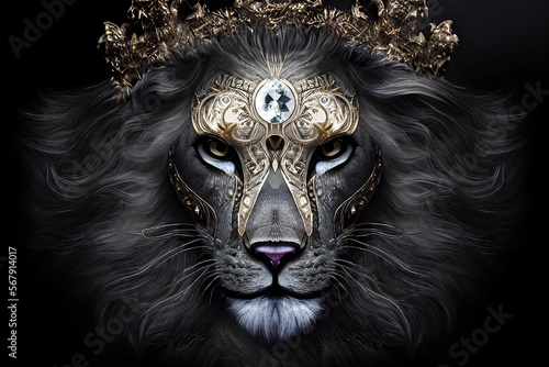 Golden lion   the golden crown king face animal  generative ai