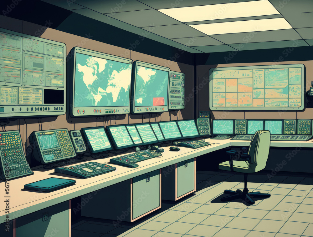 An image of the system control monitoring room. Government Emergency Operations Center is deserted. Generative AI An image of the system control monitoring room. Government Emergency Operations Center is deserted. Generative AI