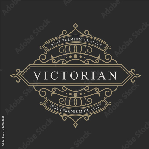 Luxury Vintage logo elegant flourishes line art graceful ornaments style vector template design
