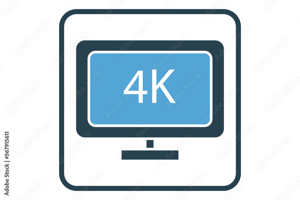 4K monitor screen icon illustration. icon related to multimedia. Solid icon style. Simple vector design editable
