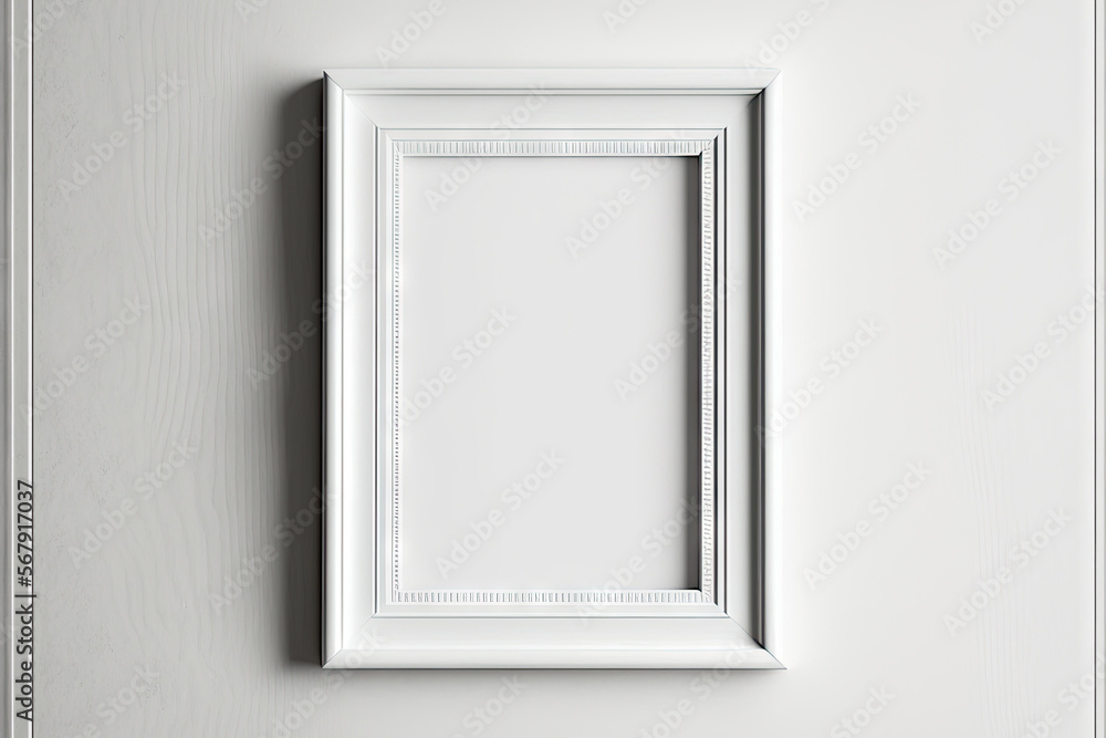 close up of a faux white painted wooden frame on a white wall,. Generative AI close up of a faux white painted wooden frame on a white wall,. Generative AI