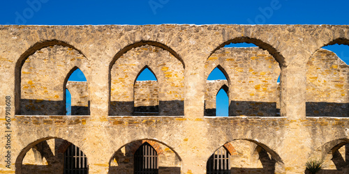 The arches of Mission San Jose, a historic Catholic national manument in San Antonio, Texas, USA photo