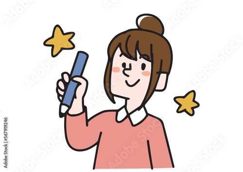勉強で実践する女性　通信、オンライン教育で新しい学習にチャレンジするイラスト