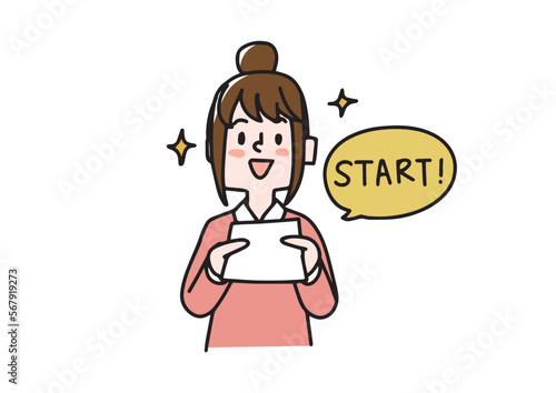 申込書の記入　通信、オンライン教育で新しい学習にチャレンジするイラスト