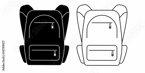 outline silhouette backpack icon set isolated on white background
