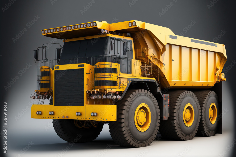 a big dump truck for quarries at a coal mine. coal is loaded into a truck for body work. transporting materials with mining machinery. Generative AI