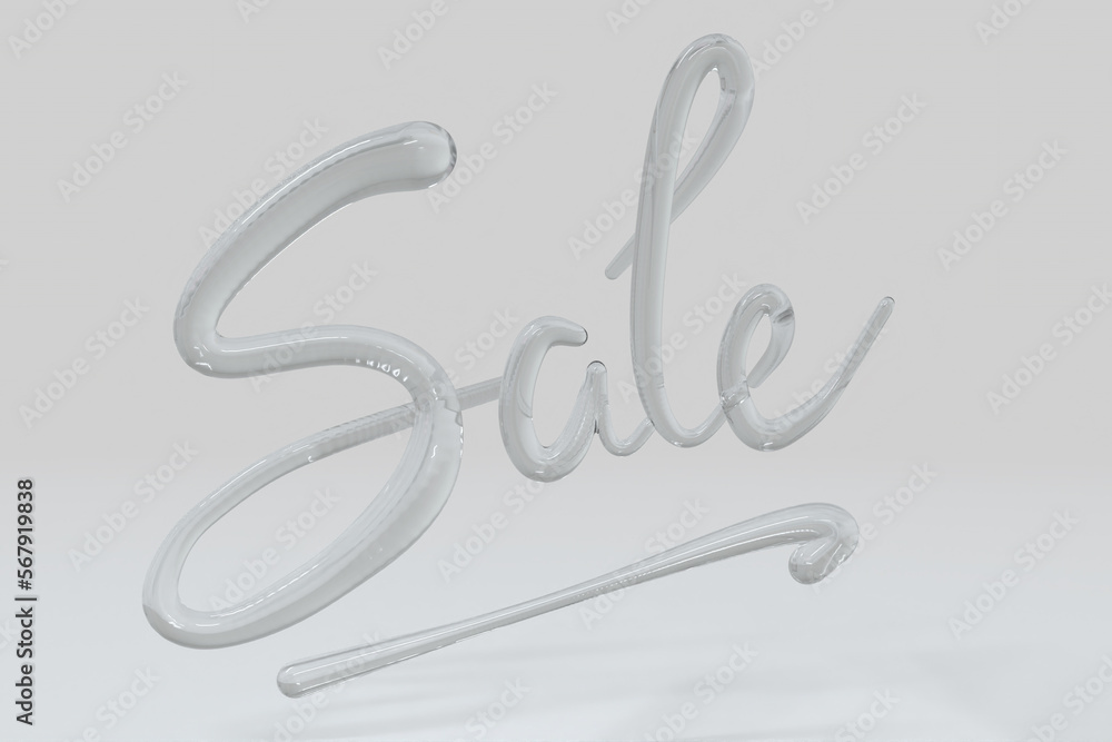 Sale 3d render lettering transparent modern glass Sale 3d render lettering transparent modern glass