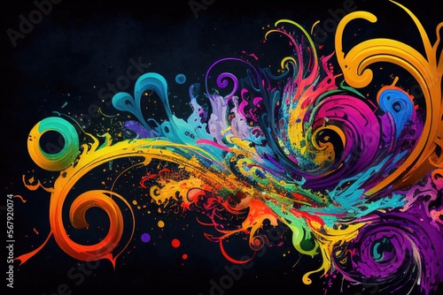 Colorful spiral swirl and splashes  Generative AI