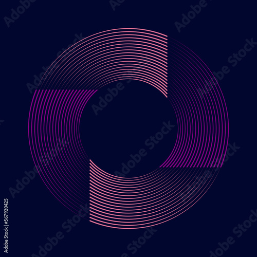 Pink and violet concentric lines in circle form. Geometric art. Design element for border frame, round logo, blackout tattoo, sign, symbol, social media, prints, template, pattern and backdrop