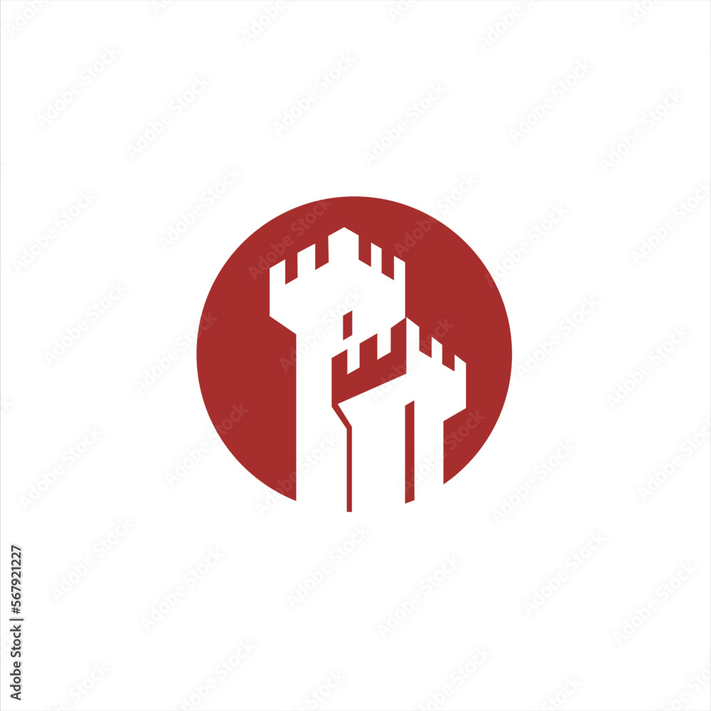 Castle tower with line style vector logo. Castle tower with line style vector logo.
