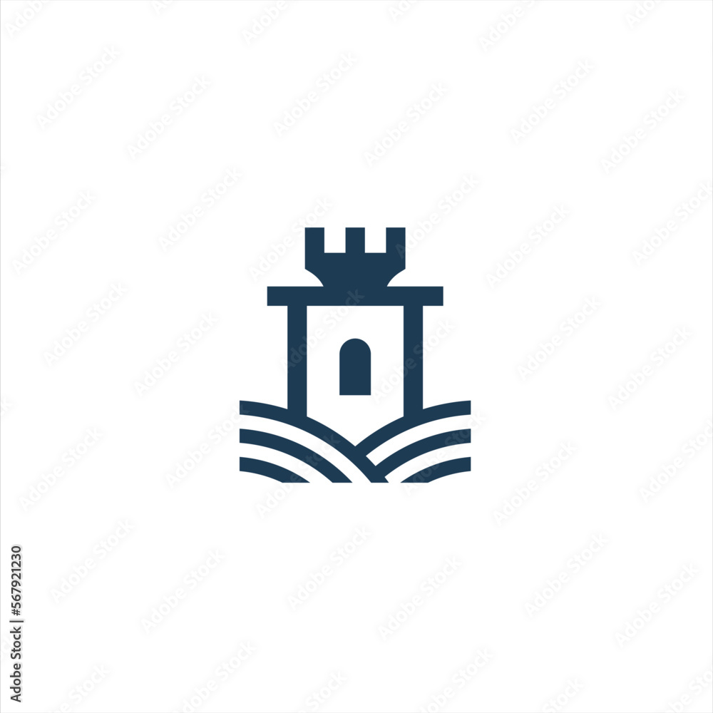 Naklejka premium Castle tower with line style vector logo.