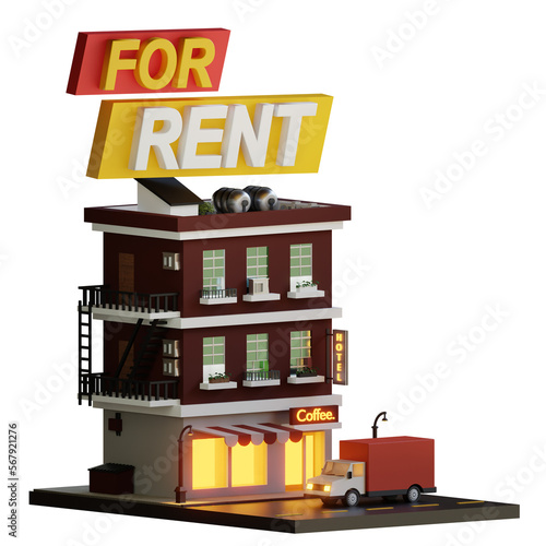 3d apartment and shop for rent icon