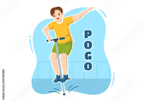 People Playing With Sport Jump Pogo Stick Illustration for Web Banner or Landing Page in Outdoor Fun Toy Flat Cartoon Hand Drawn Templates
