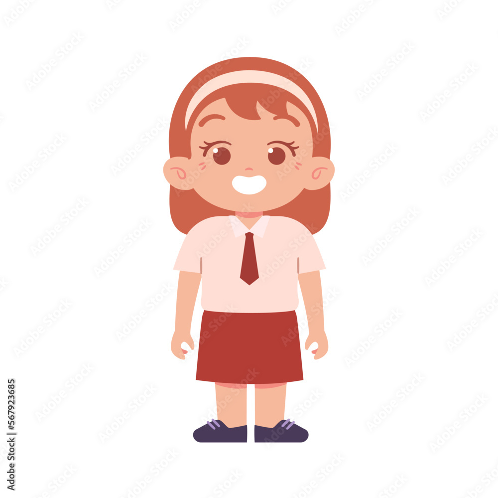 Indonesian Elementary School Girl Kids Wearing Red and White Uniform Illustration