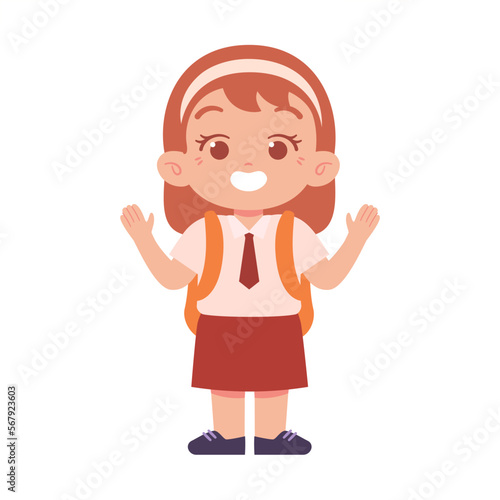 Indonesian Elementary School Girl Kids Wearing Red and White Uniform Illustration