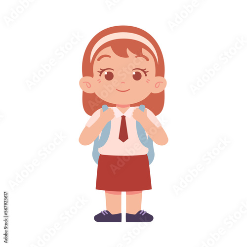 Indonesian Elementary School Girl Kids Wearing Red and White Uniform Illustration
