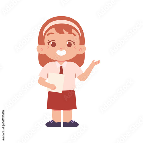 Indonesian Elementary School Girl Kids Wearing Red and White Uniform Illustration