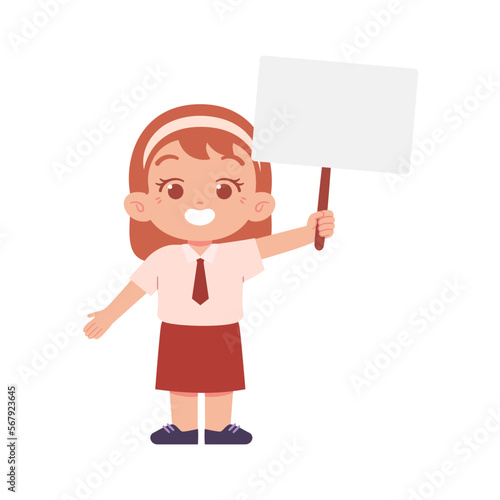 Indonesian Elementary School Girl Kids Wearing Red and White Uniform Illustration