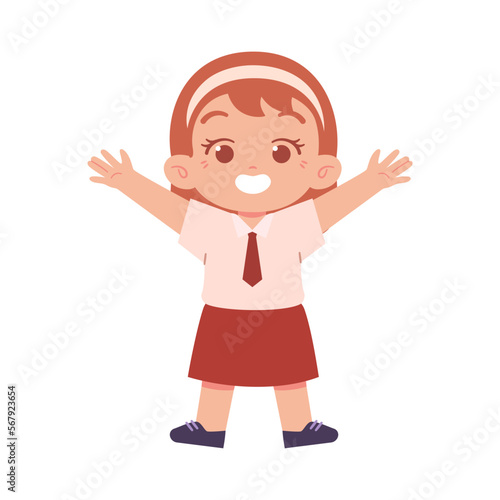 Indonesian Elementary School Girl Kids Wearing Red and White Uniform Illustration