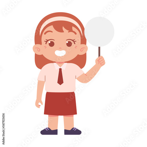 Indonesian Elementary School Girl Kids Wearing Red and White Uniform Illustration