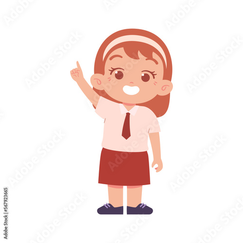 Indonesian Elementary School Girl Kids Wearing Red and White Uniform Illustration
