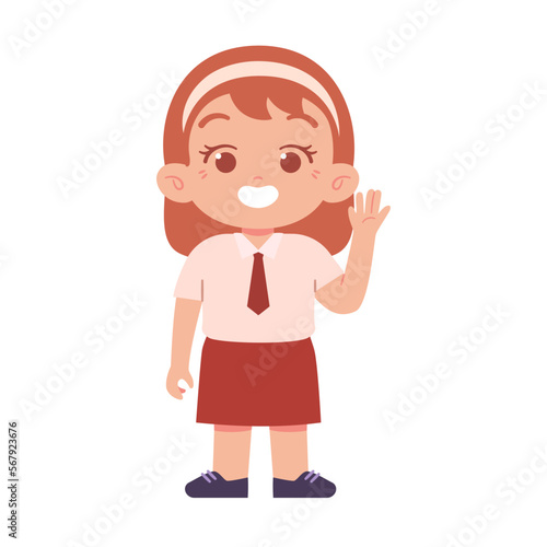 Indonesian Elementary School Girl Kids Wearing Red and White Uniform Illustration