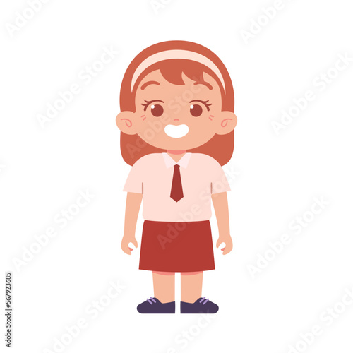 Indonesian Elementary School Girl Kids Wearing Red and White Uniform Illustration