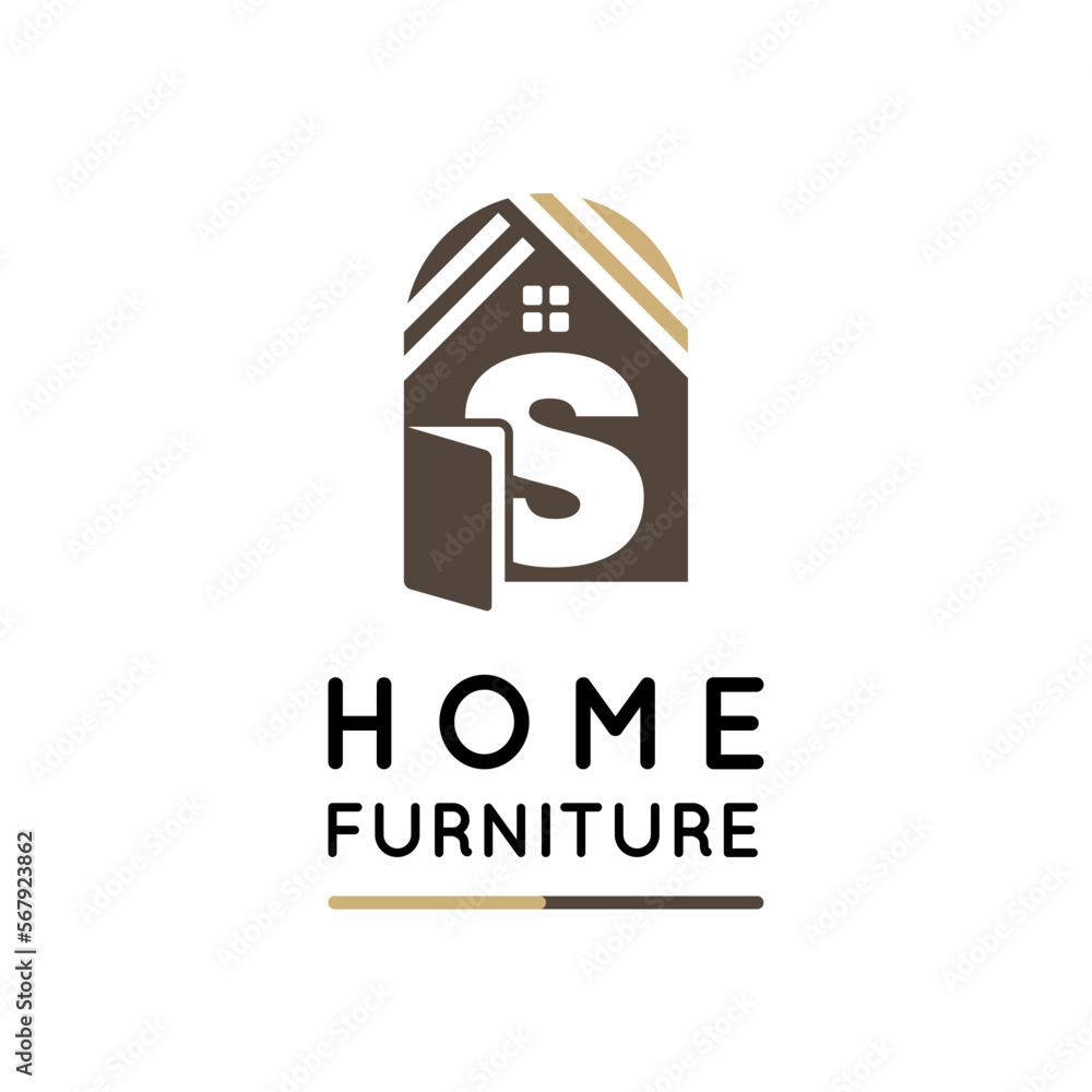 Initial S Letter for Home Decor, Furniture, Design, Wooden Craft, Interior Logo Design Idea Template	