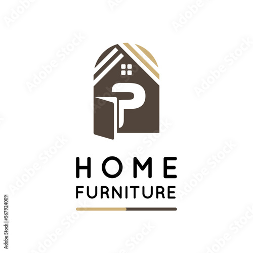 Initial P Letter for Home Decor, Furniture, Design, Wooden Craft, Interior Logo Design Idea Template	