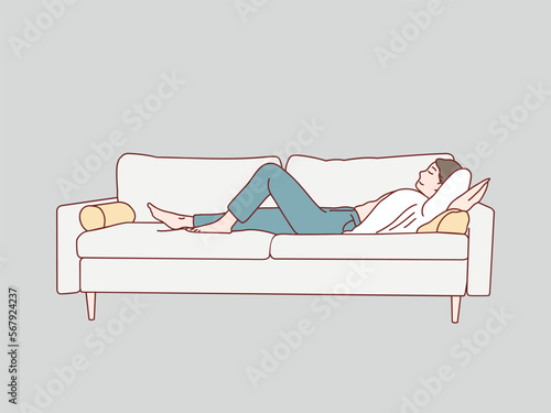 Young lazy woman leisure sleep on sofa simple korean style illustration