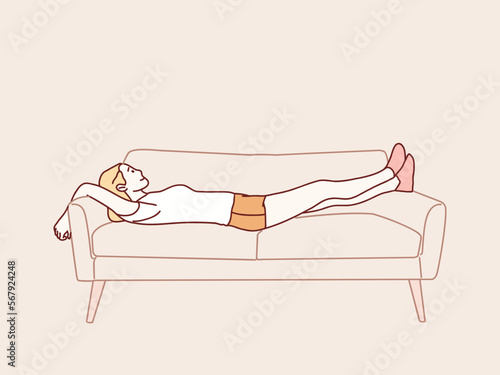 Young rest woman leisure sleep on sofa simple korean style illustration