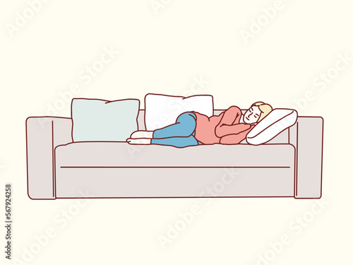 Young woman sleep on sofa simple korean style illustration
