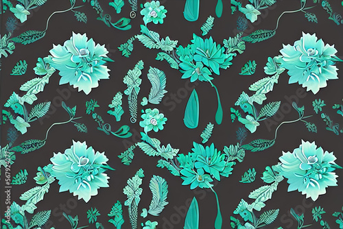 A gradient of medium dark shade of green-cyan, bellwether blue and sky gray, with subtle, stylized depictions of spring blooms