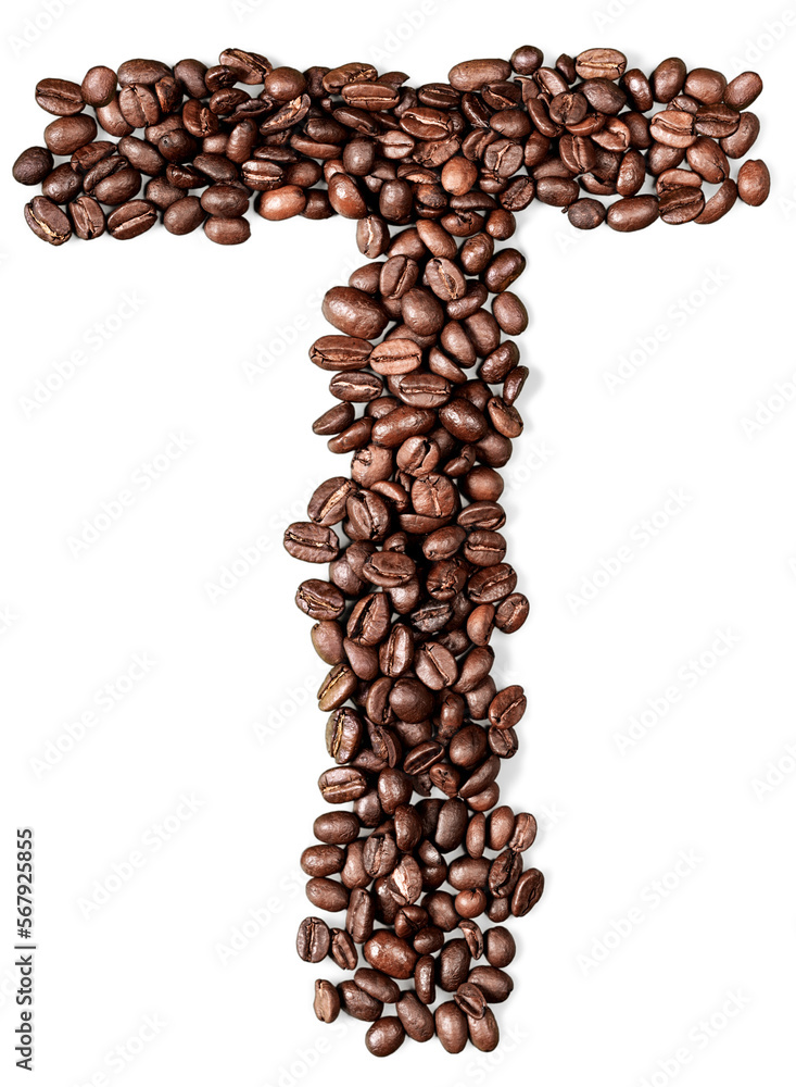 Alphabet letter of Brazilian black coffee beans Alphabet letter of Brazilian black coffee beans