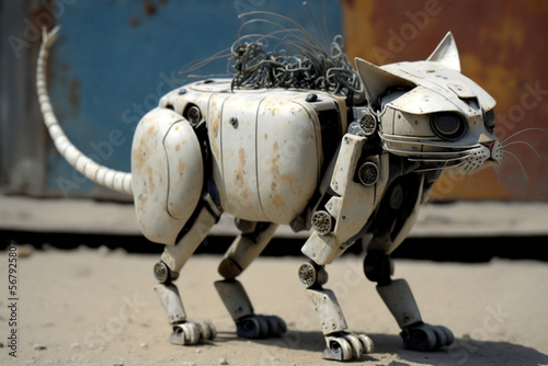 Medjeeny the Cat Robot: Advanced, Agile, and Flexible for Urban Exploration and Navigation, destroyed city. photo