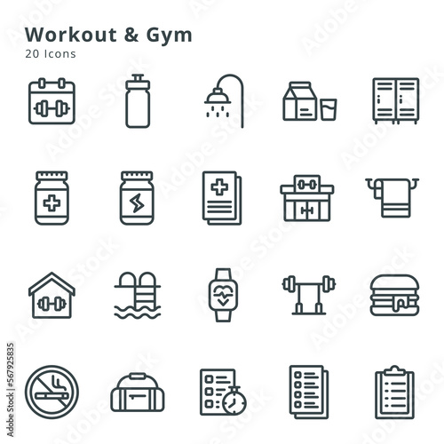 20 icons on workout and gym 