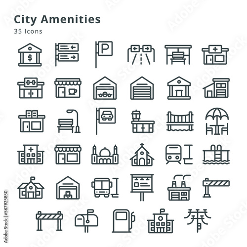 35 icons on city amenities