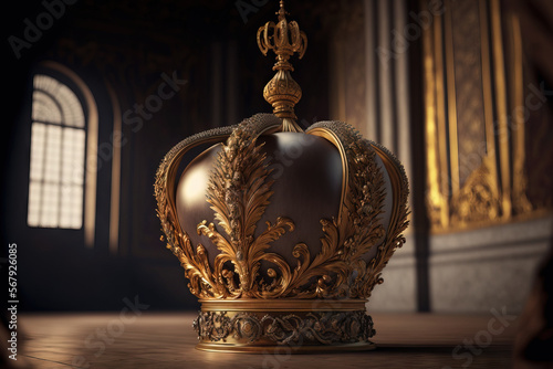 A single, golden crown at Versailles. France. Generative AI