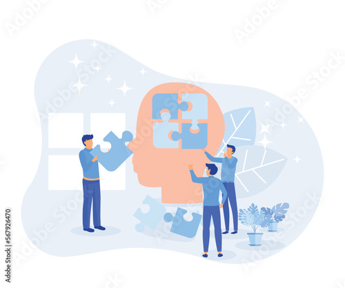 Mental health illustration. Character with mental disorder fight against stress, depression, emotional burnout and other psychological problems. Psychotherapy concept. flat vector modern illustration