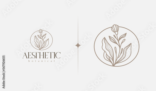 Leaf Flower Tree monoline. Universal creative premium symbol. Vector sign icon logo template. Vector illustration