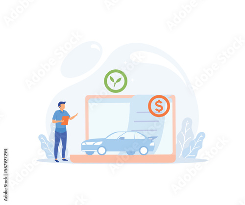 Sustainability illustration. Characters calculating and paying electricity, utilities and household invoice bills. Home finances management and sustainable housing concept.flat vector modern illustrat