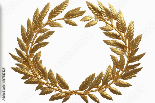 Golden laurel wreath headband, white background. Generative AI