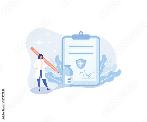 Online medicine service illustration . Patients meeting with doctors online, having consultation and receiving digital prescription. Telemedicine and healthcare concept.flat vector modern illustration