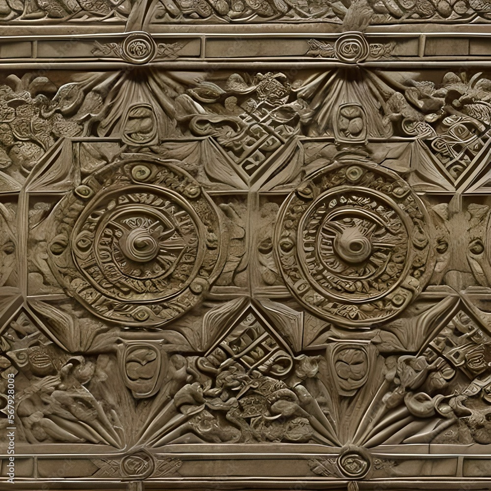 Two ornate circle patterns on stone trim