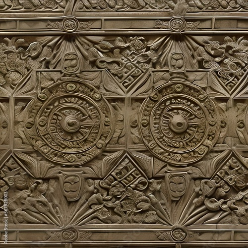Two ornate circle patterns on stone trim