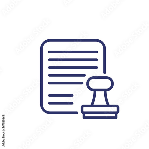 notary line icon, stamp and document