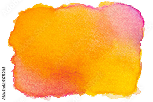 Cutout pink, orange and yellow watercolor paint on paper design element. watercolor paint on paper design element.