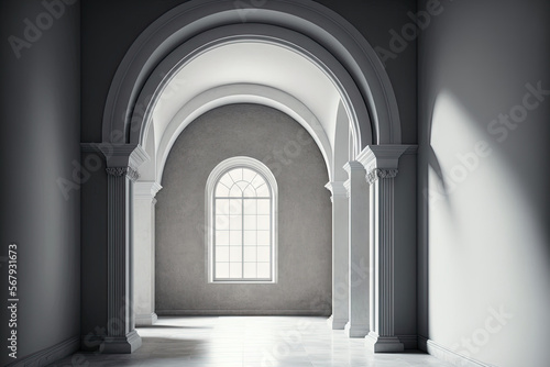 Interior architectural background with an empty archway. Generative AI