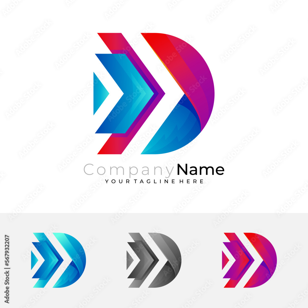 Symbol letter D logo and arrow design vector, colorful style Symbol letter D logo and arrow design vector, colorful style